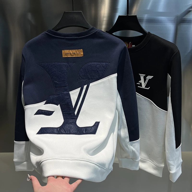 2024秋冬男装加绒上衣新款休闲时尚套头百搭卫衣潮流长袖男装