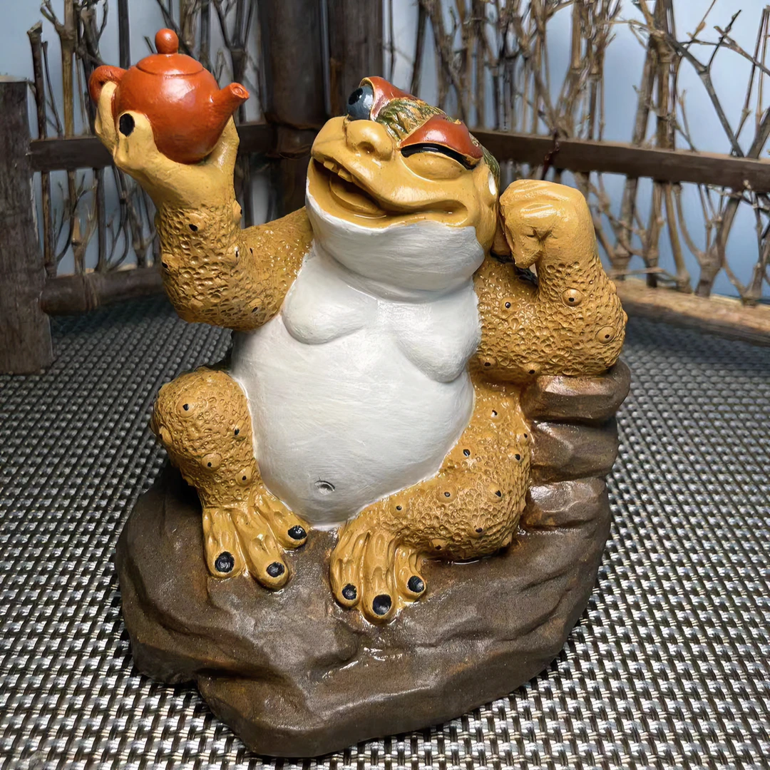 【茗】宜兴原矿紫砂金蟾茶宠摆件 段泥粉浆 【原创】