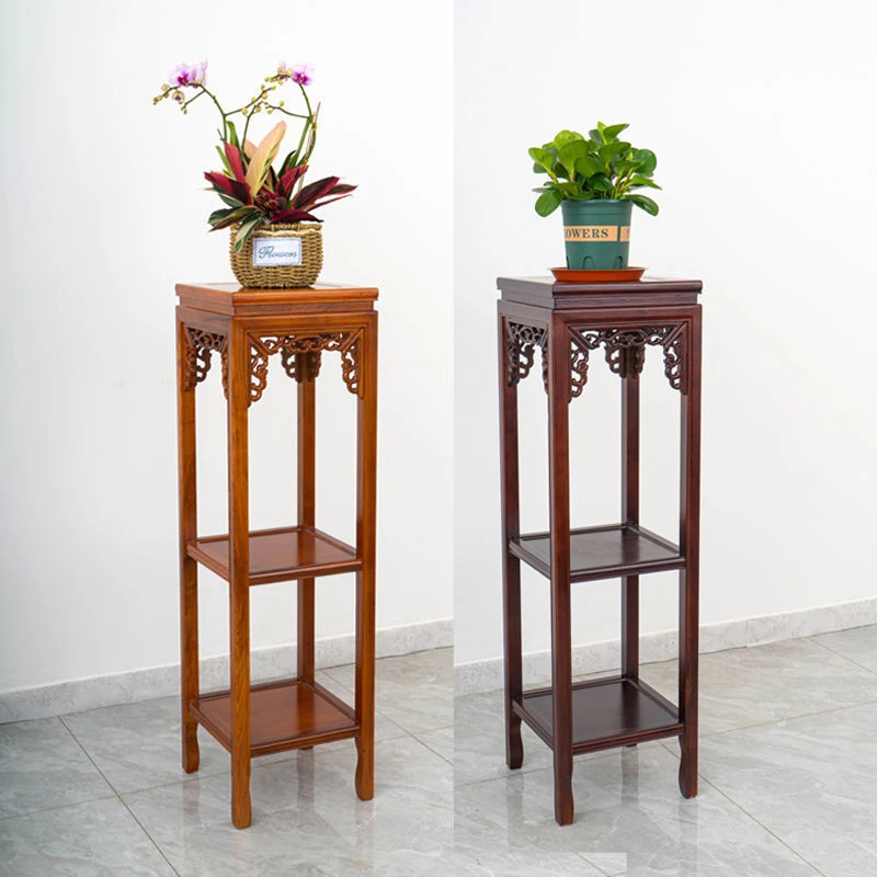 仿古新中式花架实木花架客厅绿萝盆景多层置物架方形花几室内落地