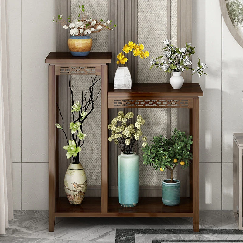 中国风落地式客厅花架绿萝架子室内新中式花台阳台盆景置物架简约