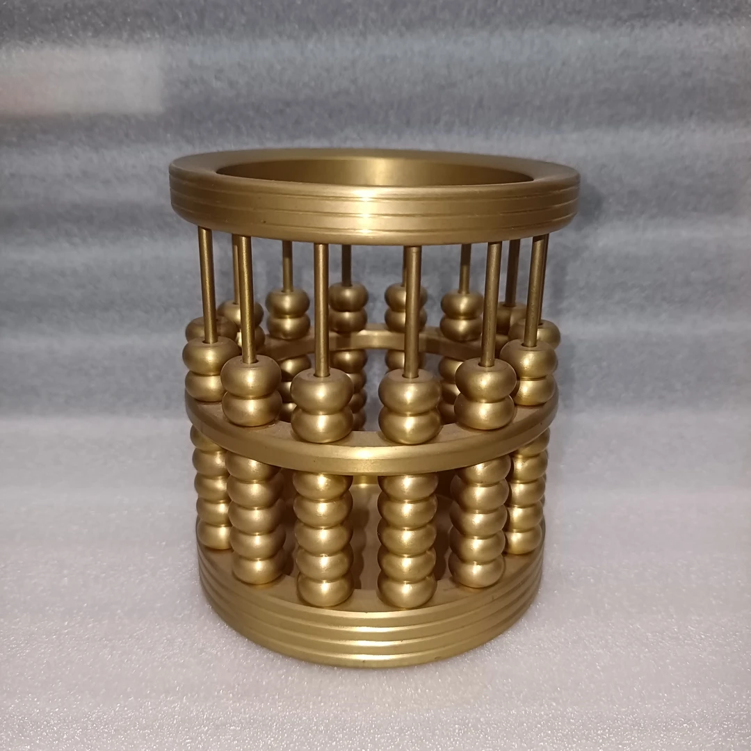 纯铜珠算笔筒大号桌面办公室书房家居礼品黄色创意工艺品