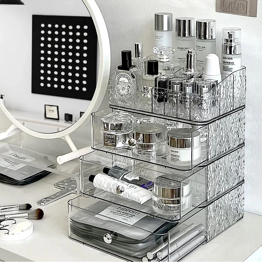 高级感化妆品收纳盒桌面抽屉式护肤品收纳整理盒梳妆台防尘置物架