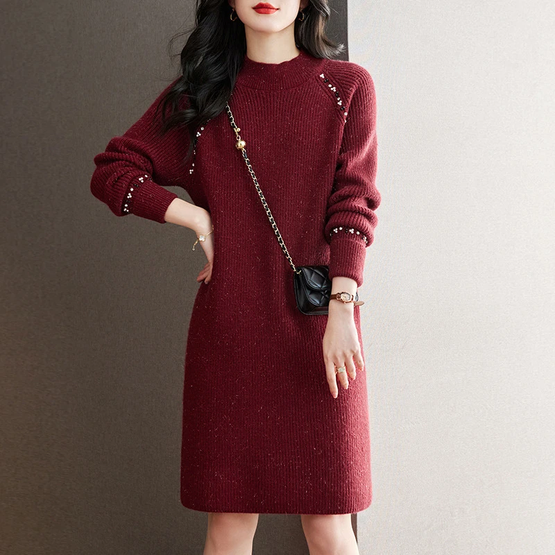 时尚针织毛衣裙子女秋冬新款时尚洋气高级感超好看内搭打底连衣裙