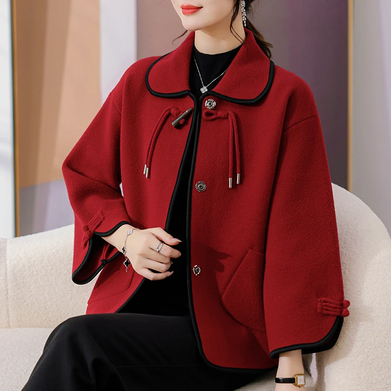 妈妈春秋新款外套喜婆婆婚宴装礼服洋气中老年女秋冬装毛呢大衣服