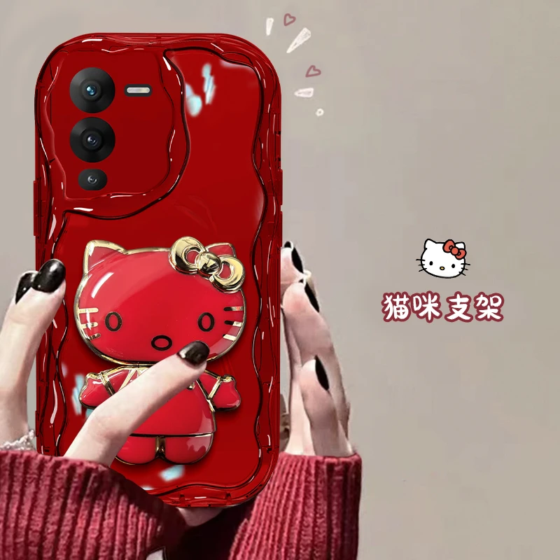 vivo S15手机壳奶油纹猫猫支架高颜值透红硅胶防摔可爱女款软壳