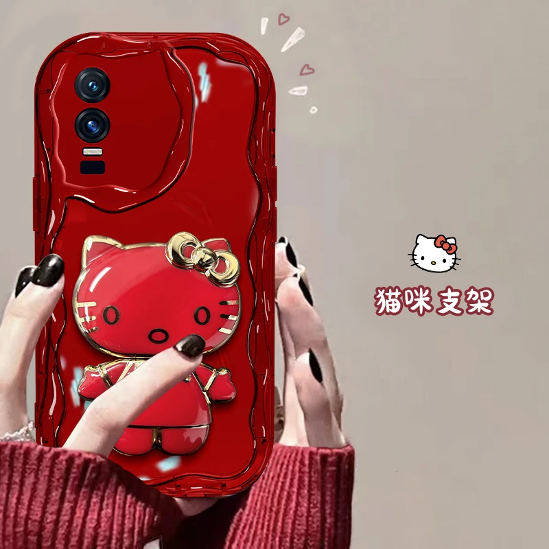 vivo Y76S手机壳奶油纹猫猫支架高颜值透红硅胶防摔可爱女款软壳