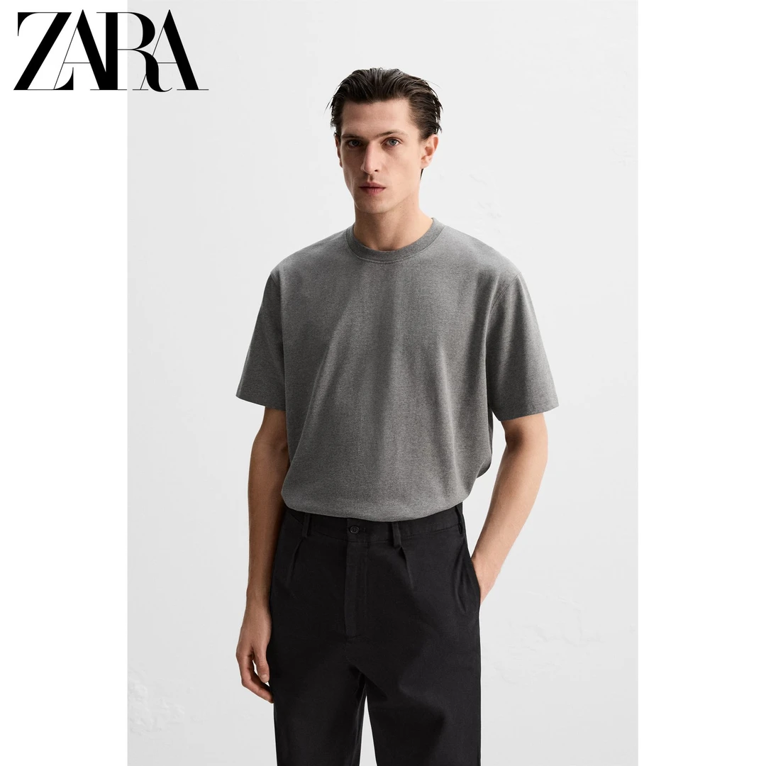 ZARA25春季新款 男装 密纺面料简约纯色百搭短袖T恤 0761522 812