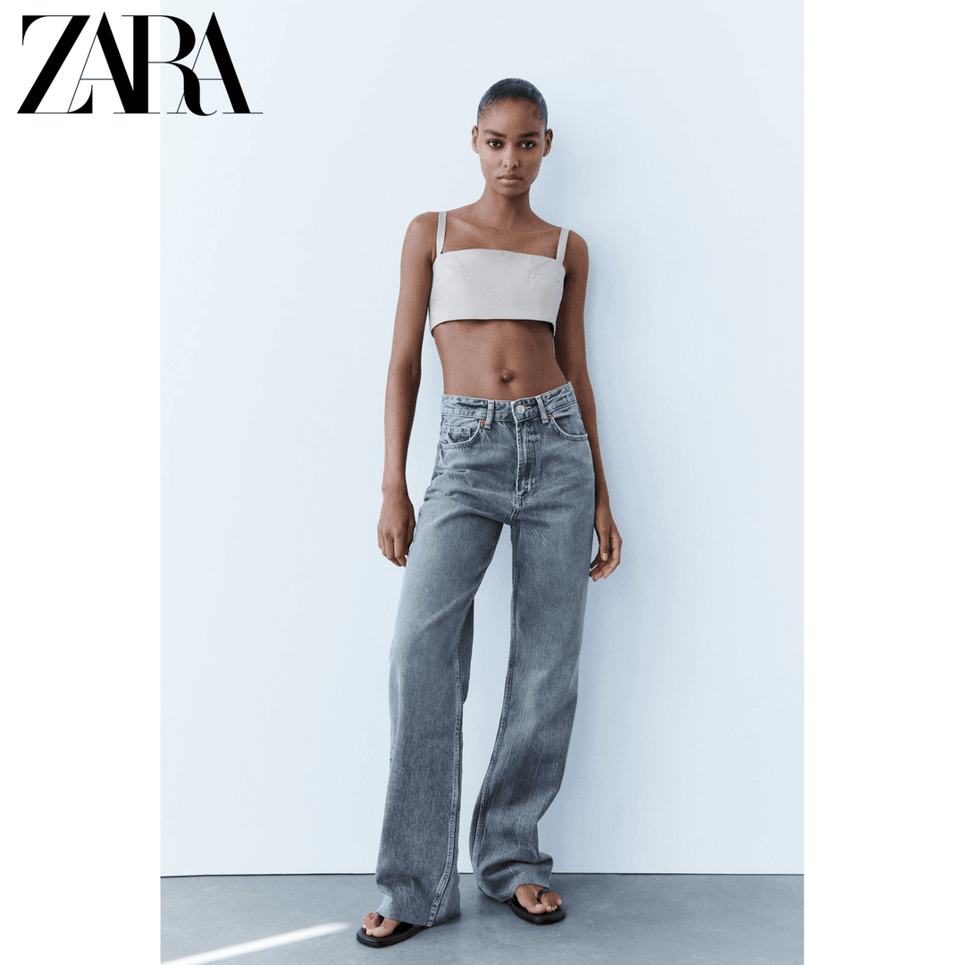 ZARA 新款 TRF 女装 高腰宽腿牛仔裤 6045224 407