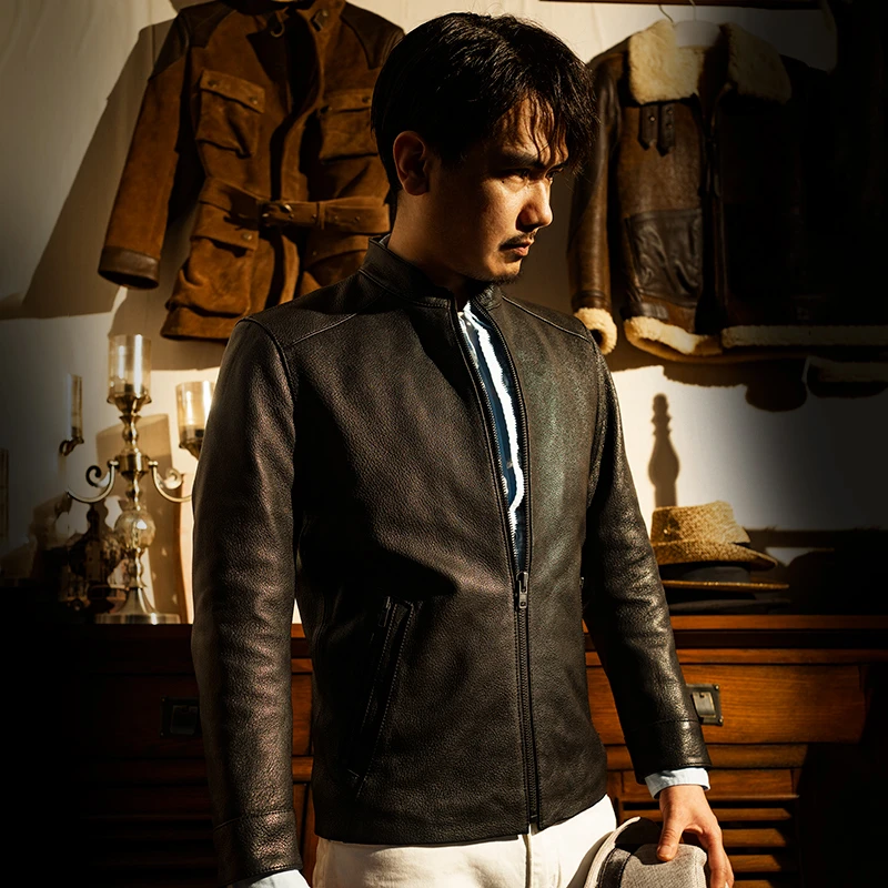 鹿纹山羊皮商务款真皮皮衣修身皮夹克男士立领2193休闲春秋薄外套