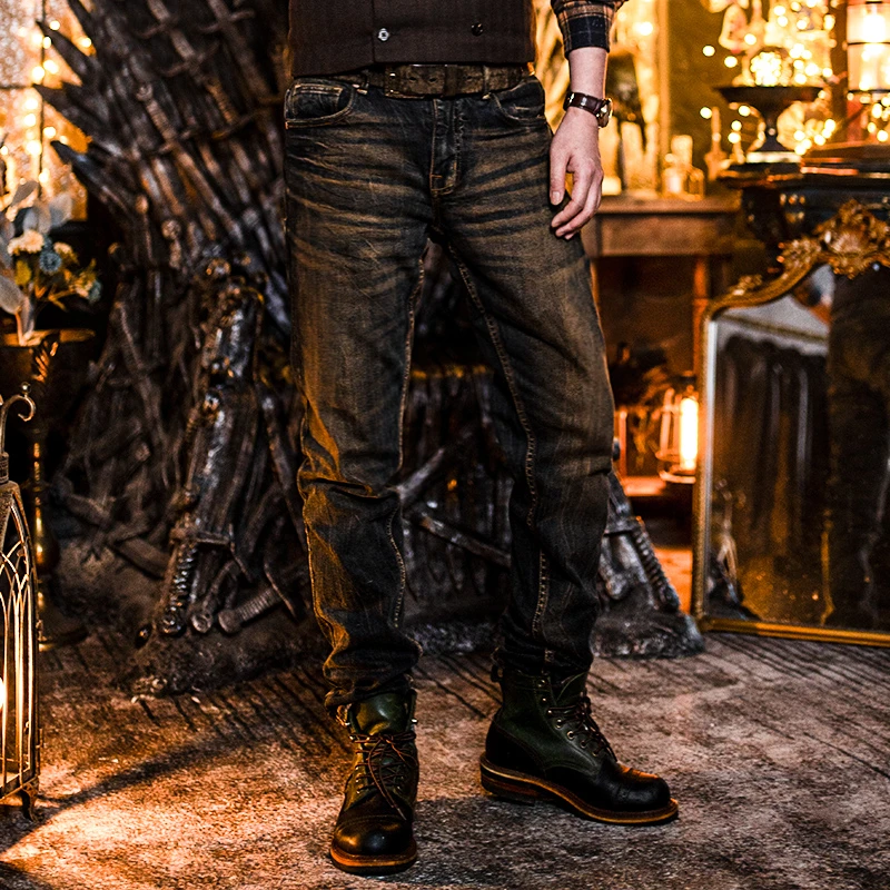 莫臣男士新款牛仔裤 水洗做旧赤耳单宁直筒牛仔裤 MC002