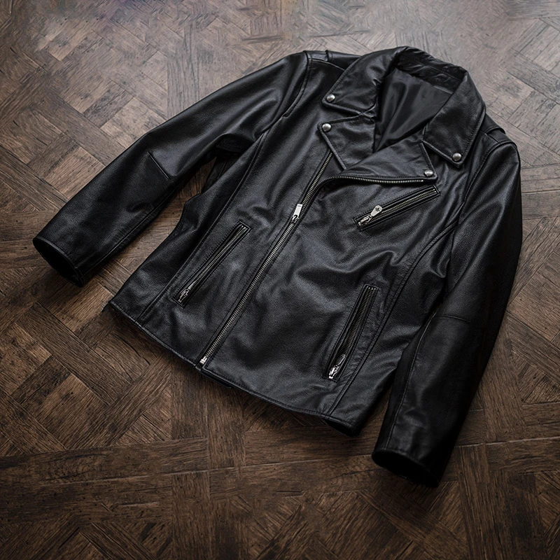莫臣头层牛皮西装领男士短款真皮皮衣机车牛皮皮夹克外套2060J