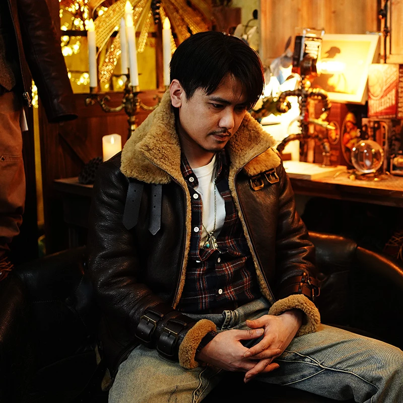 男士冬季加厚保暖外套真皮皮衣双翻领短款夹克 男装皮毛一体336