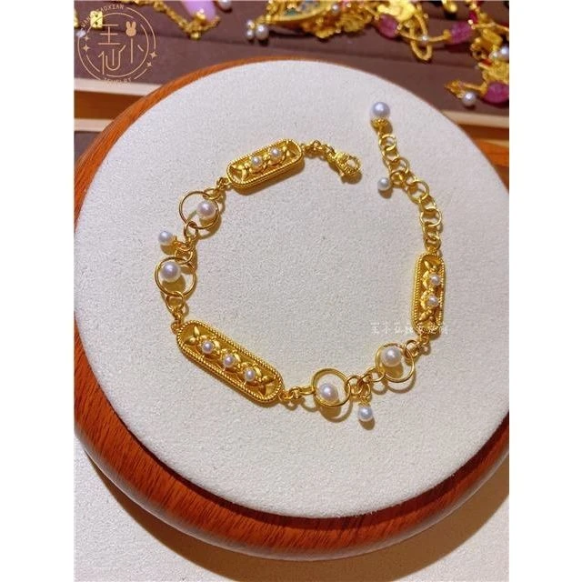 铜合金手链 新作手古法栀子花开金色手链气质百搭