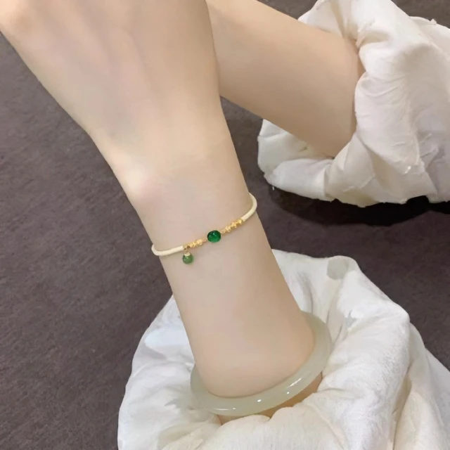 铜合金手链女款中式设计轻奢风气质高级感绿石手串节日送礼物