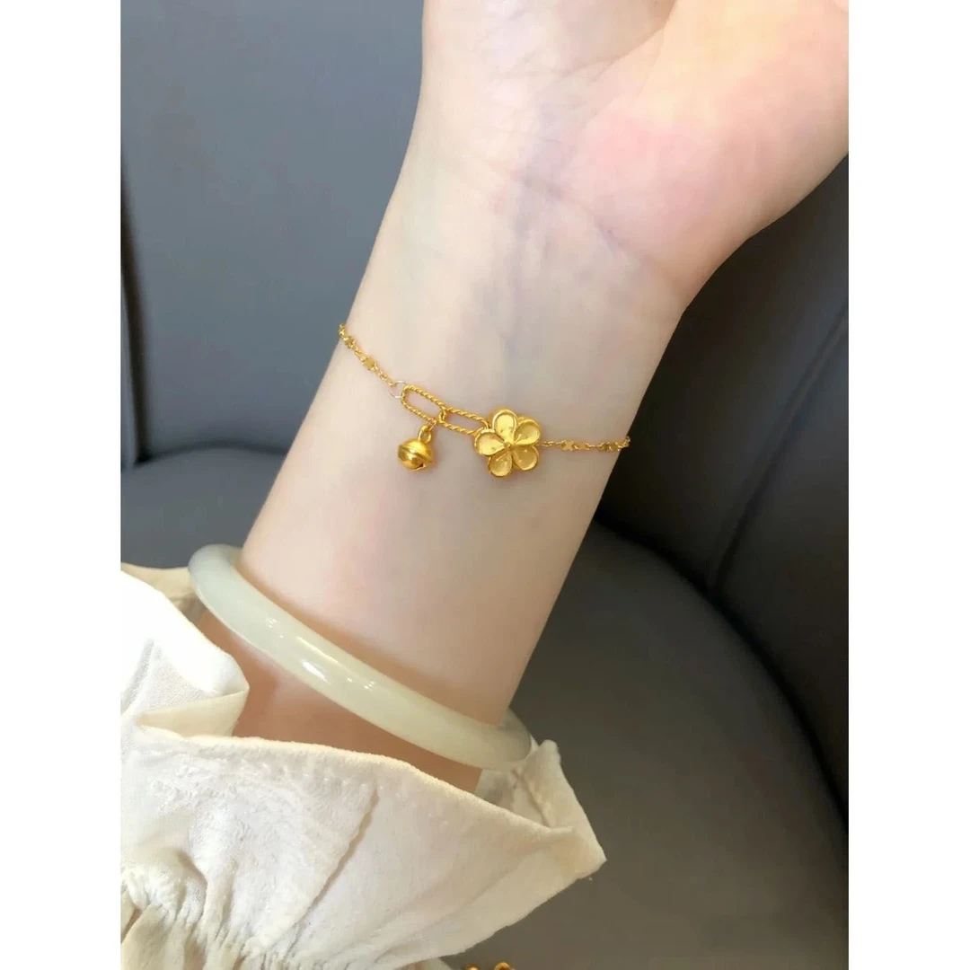 铜合金手链 桃花铃铛花瓣金色个性简约显白百搭小众设计手链礼物