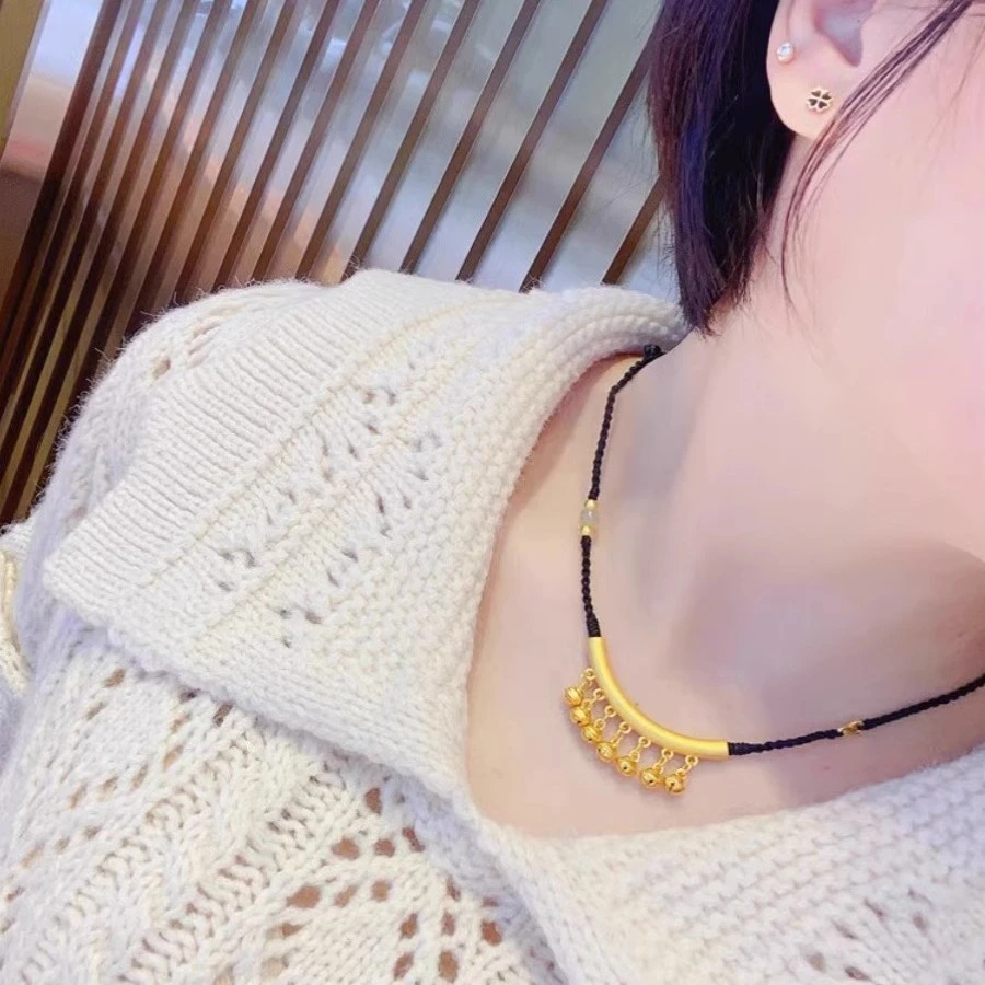 铜合金项链 金色弯管铃铛吊坠项链手工编织大转运珠锁链送女友