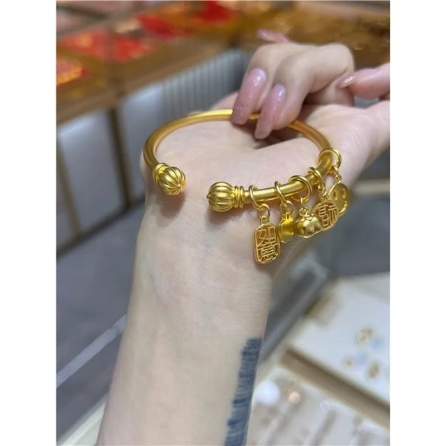 铜合金手镯 小众设计轻奢金色福气满满如意笑脸配饰南瓜时尚手镯