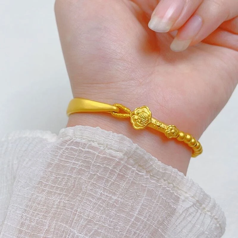 金色半镯手链女新款高级复古如意转运珠手饰品520礼物送女友生日