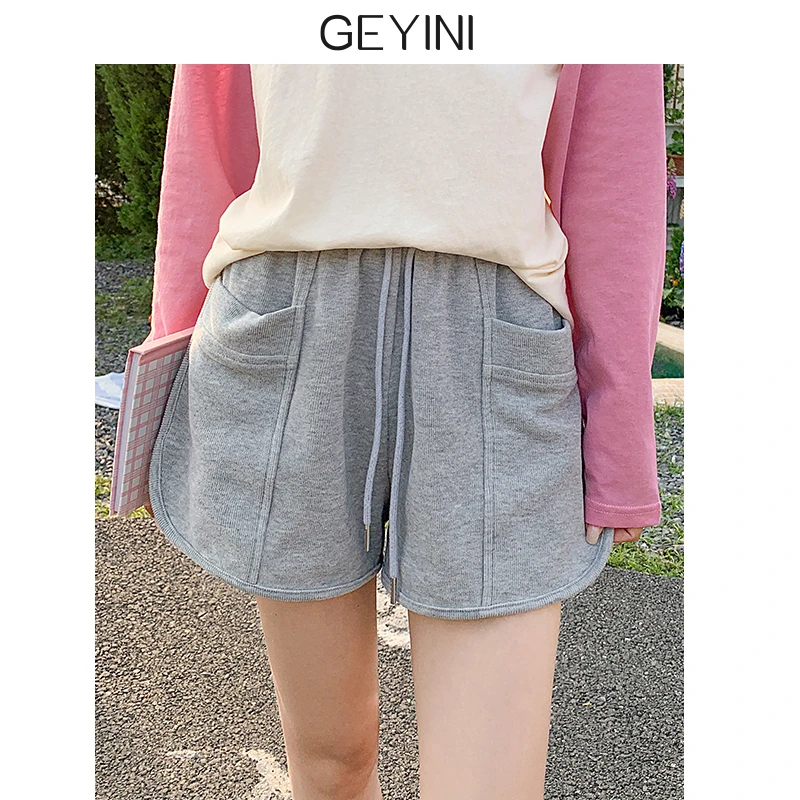 歌依妮夏季新款高腰灰色宽松弛感显瘦女裤短裤休闲裤运动裤阔腿裤