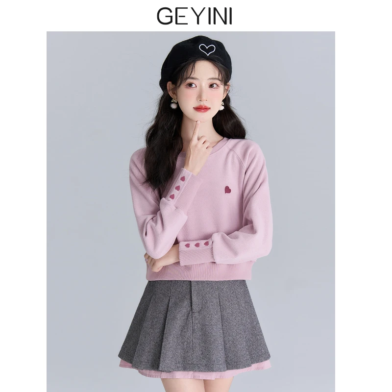 歌依妮紫色短款卫衣女小个子2025新款春秋圆领宽松慵懒风洋气上衣