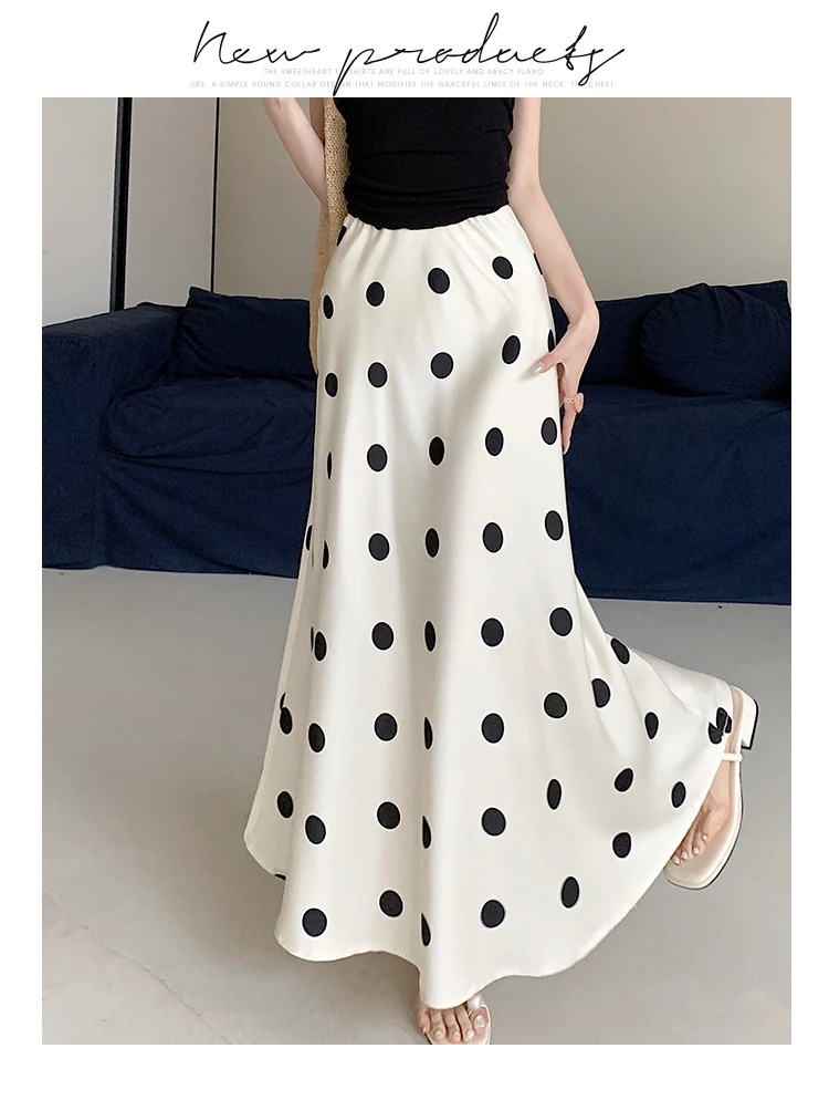 高级感醋酸波点显瘦夏季高腰时尚中长裙小众炸街高级感女装