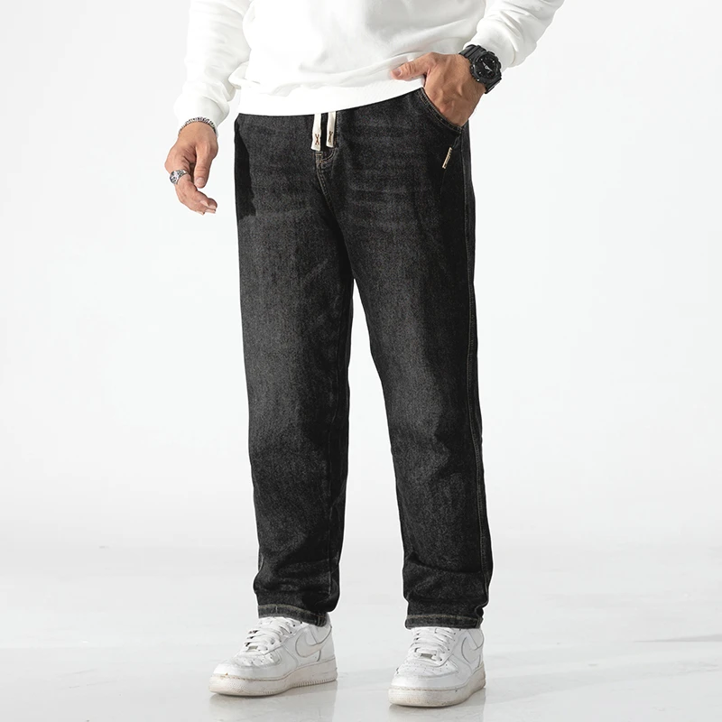 秋冬2024新款弹力大码牛仔裤男款宽松直筒加肥加大潮流加厚裤子男