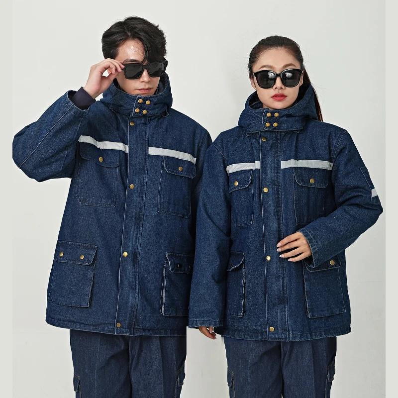 冬季加厚棉服牛仔棉袄焊工棉服耐磨耐烫抗寒保暖工地车间劳保棉衣