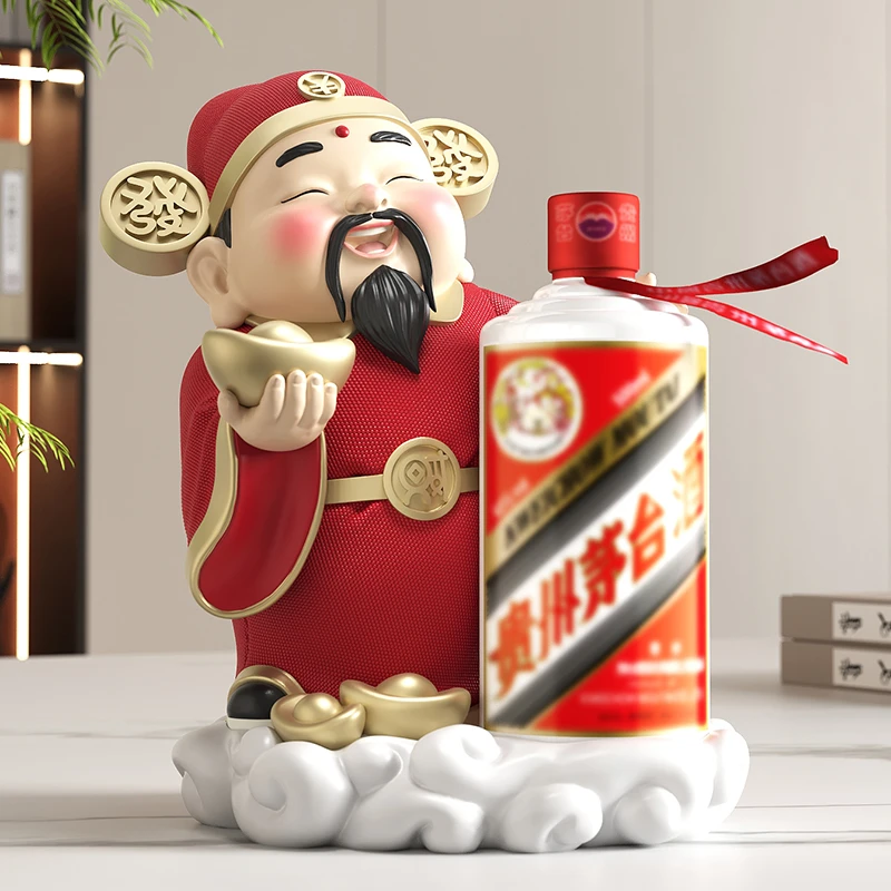 国风财神酒架摆件新中式家居饰品现代风客厅玄关酒柜装饰乔迁礼品