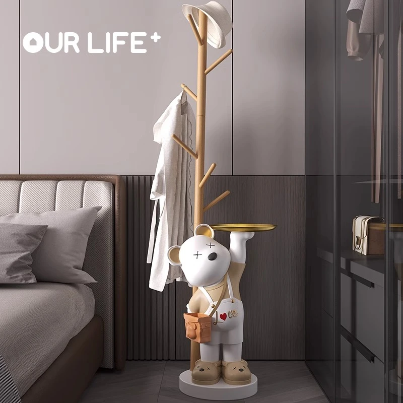 暴力熊衣帽架落地大摆件实木现代轻奢客厅卧室装饰品乔迁新居礼物