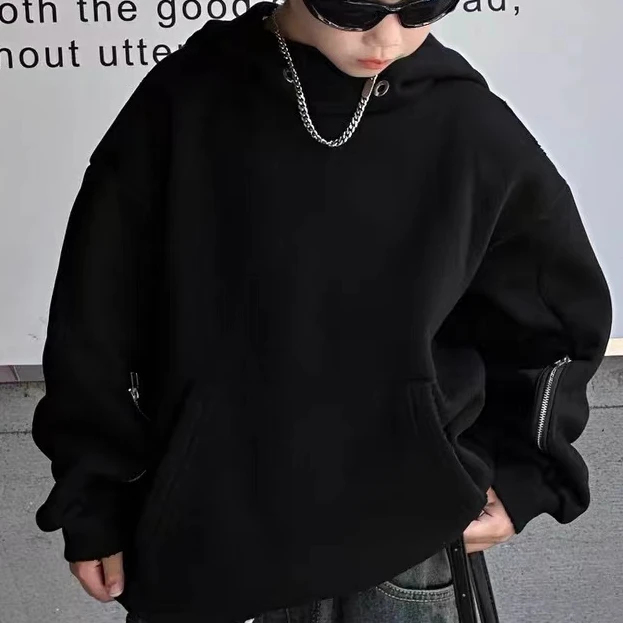 一乐乐家秋冬款加绒韩版套头洋气连帽卫衣帽环设计上衣