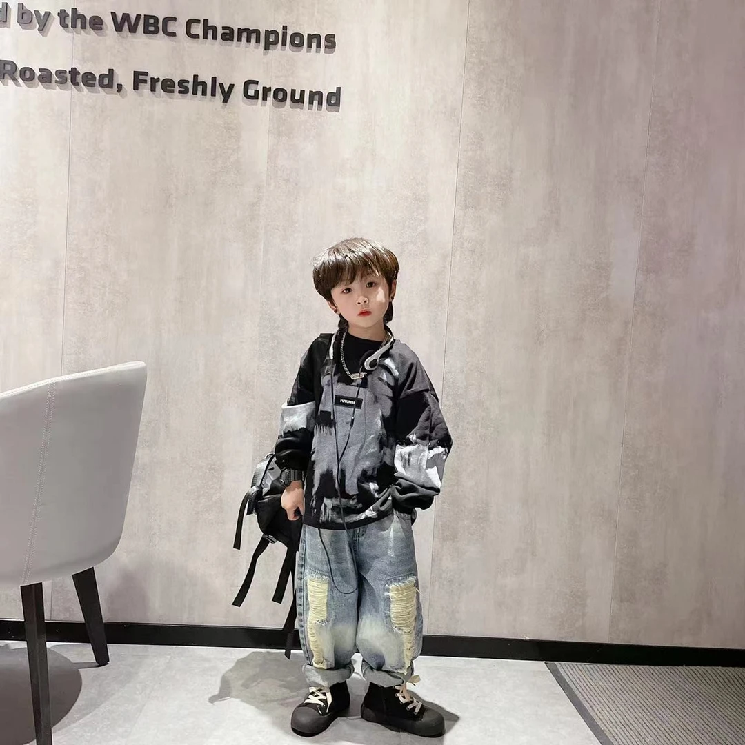 二【乐乐家】儿童潮牌 新款春秋款泼墨然男童女童卫衣韩版上衣