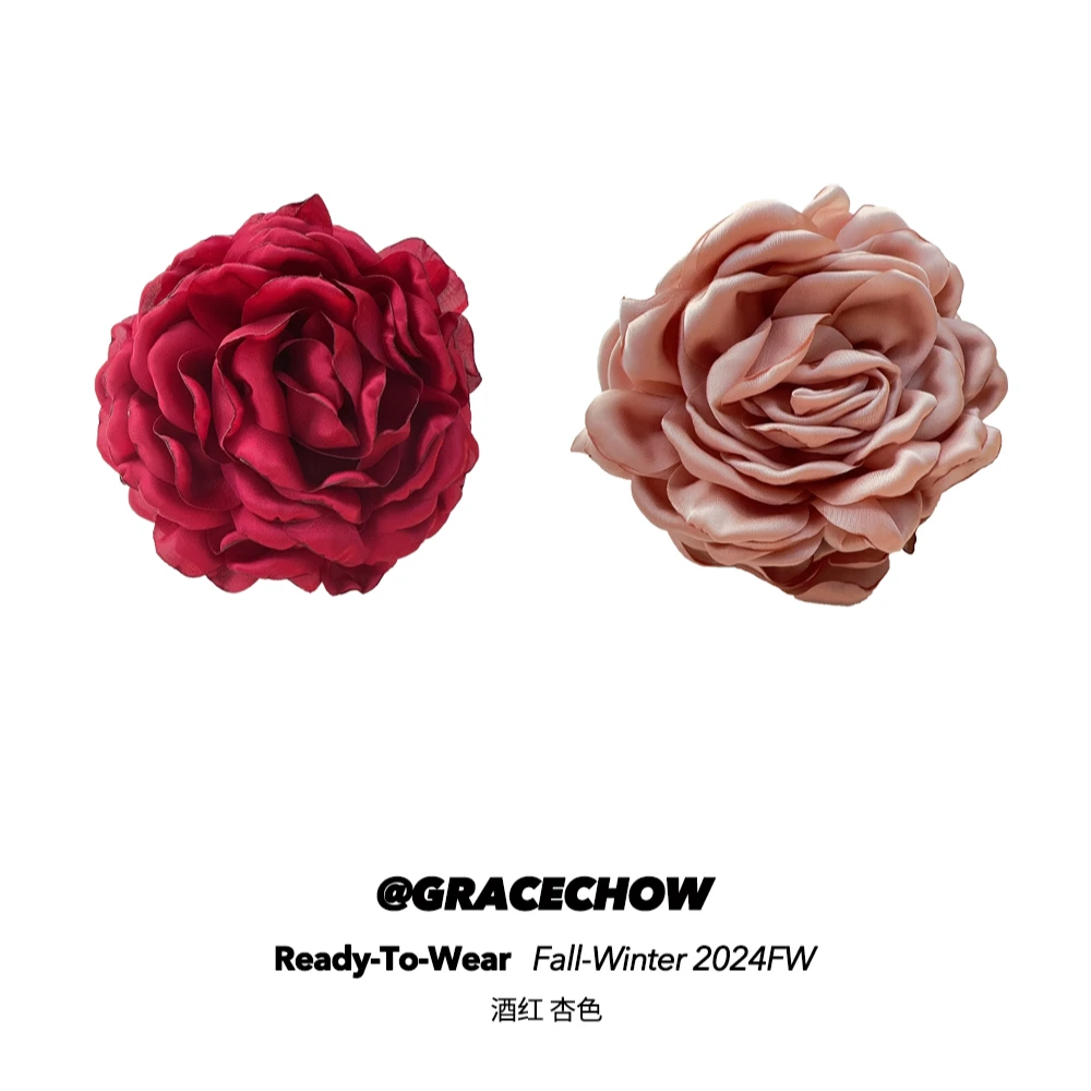 GRACECHOW【周扬青直播】 甜美缎面牡丹花烧边抓夹大号发饰