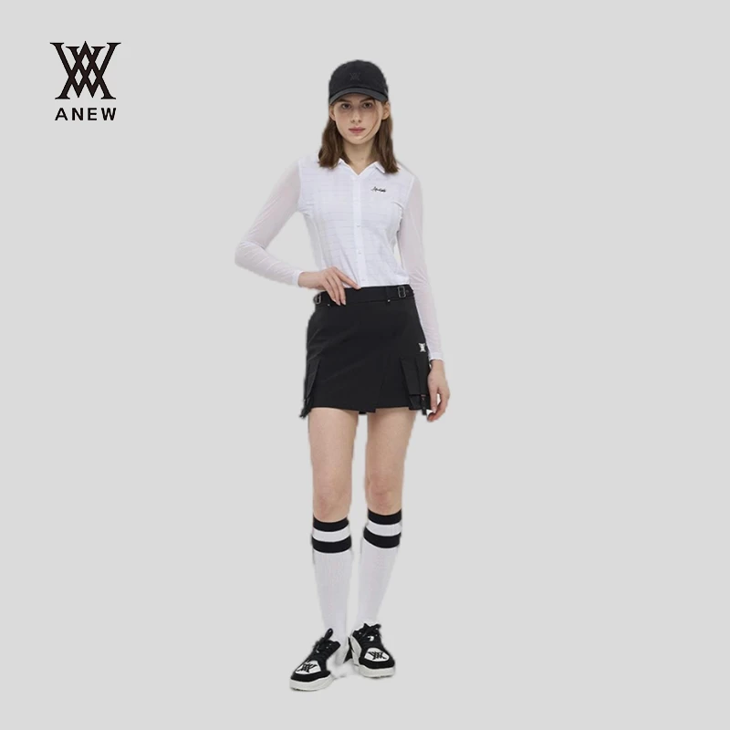 ANEW高尔夫运动服装女短裙百褶裙休闲防走光裙黑军绿色AGEMWSQ05