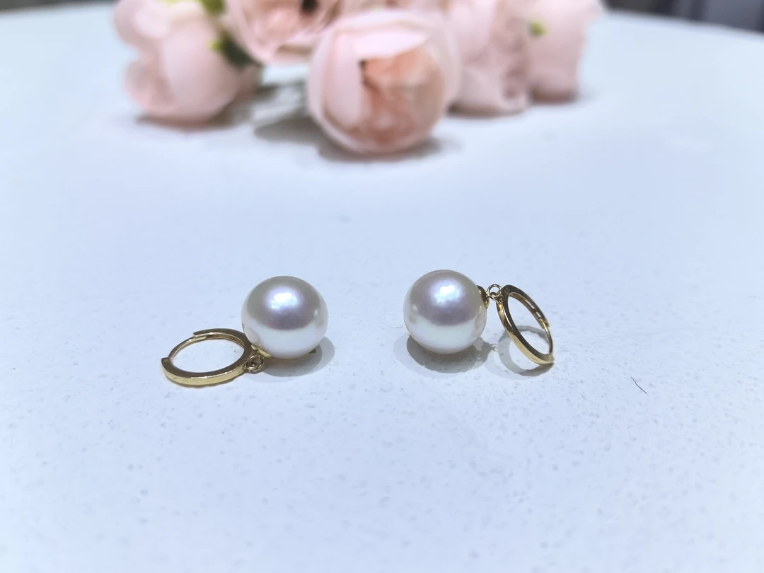 锦兮瑞 淡水珍珠耳扣116号18K金厚金耳扣刘亦菲同款10-11mm