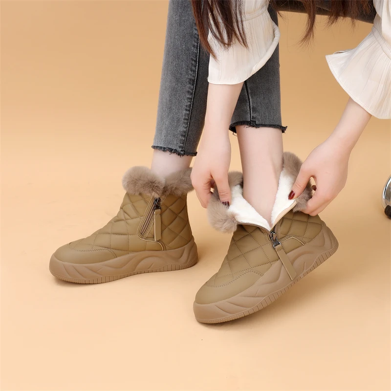 雪地靴女冬季加绒加厚中筒靴防水防滑户外防寒保暖东北大棉鞋女款