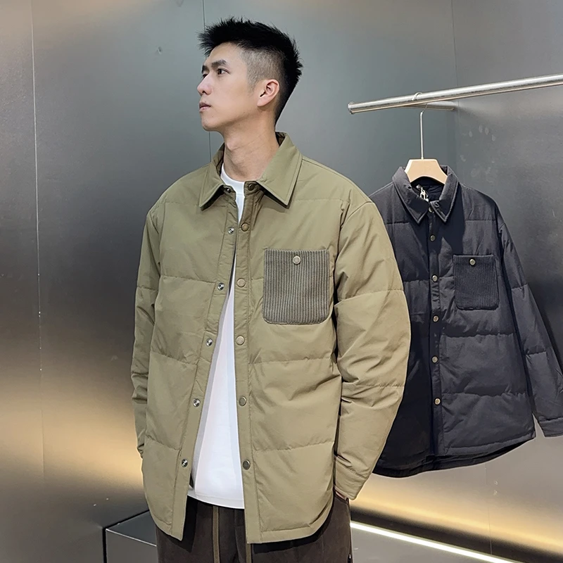 2024冬季新款90绒羽绒衬衫外套轻薄翻领羽绒服男~实体店同步上新