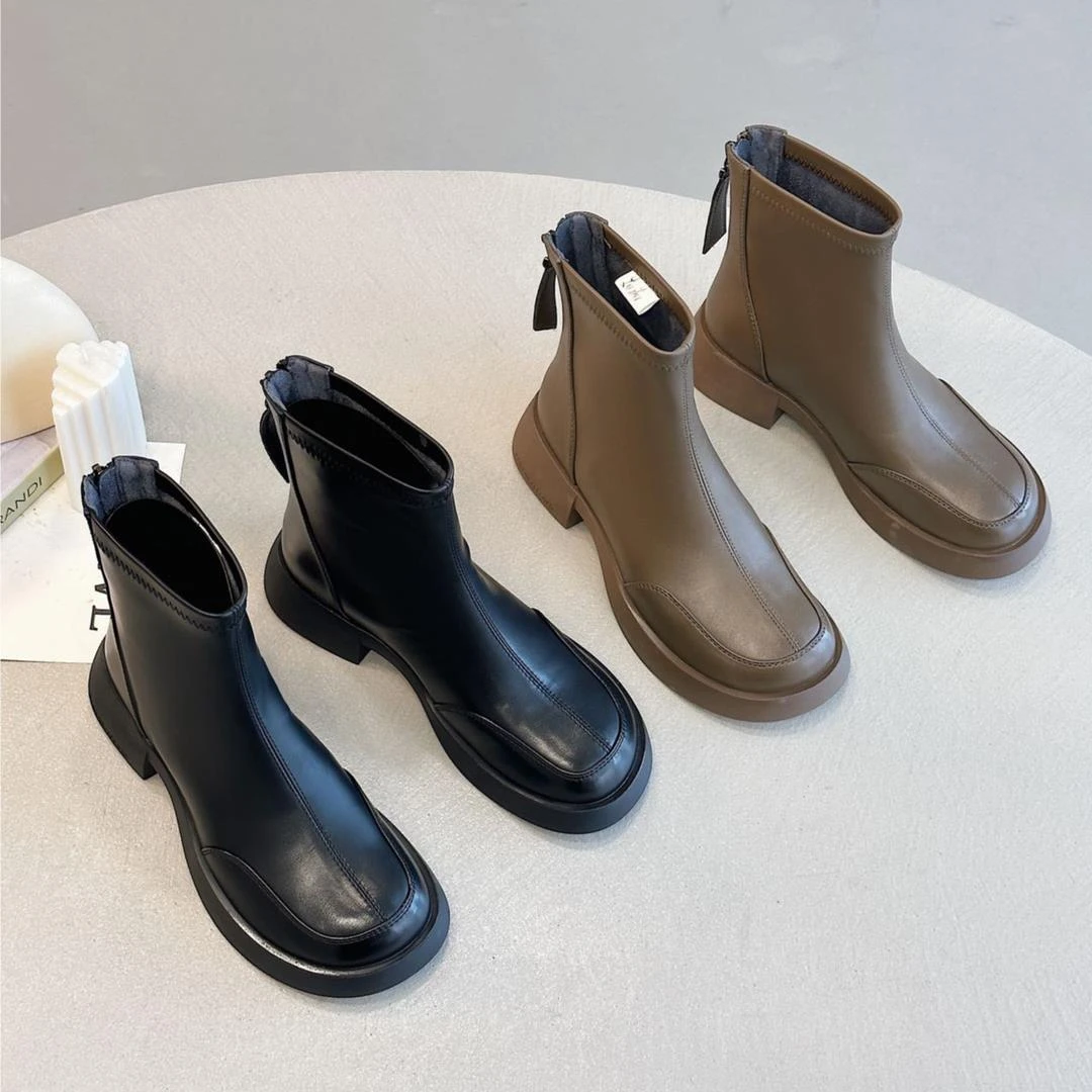 英伦风复古马丁靴女秋冬季2025新款鞋加绒短靴百搭厚底弹力瘦瘦靴