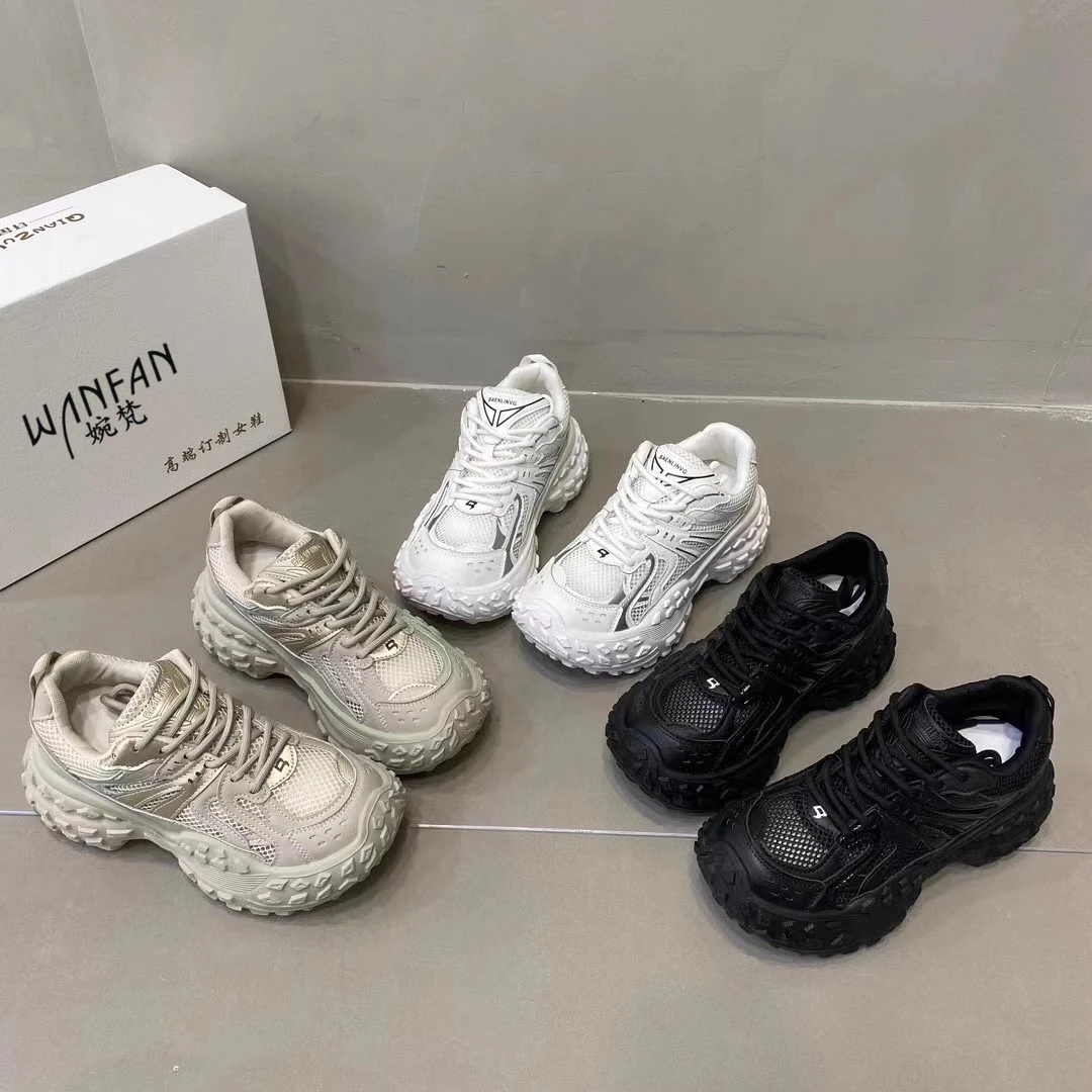 欧洲站榴莲轮胎底老爹鞋女ins潮2025夏季网面透气厚底休闲运动鞋