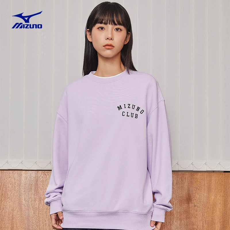 Mizuno/美津浓秋冬新款经典圆领落肩袖设计镂空印花针织套头卫衣