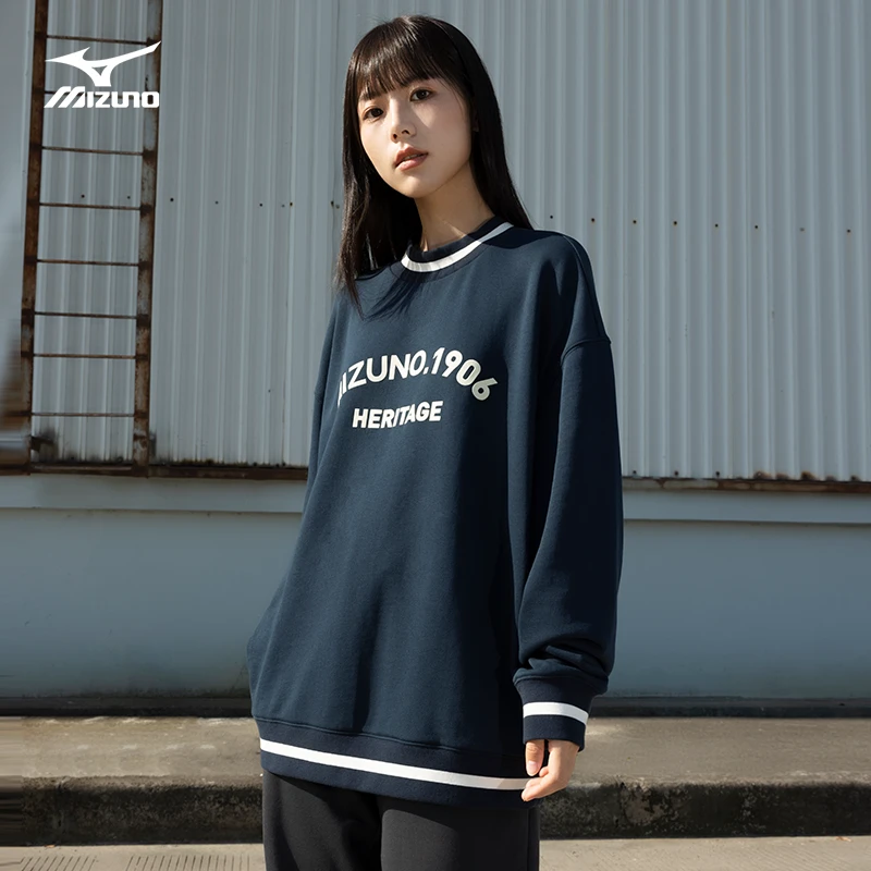 Mizuno/美津浓秋冬男女中性宽松版型针织长袖套头衫HERITAGE系列
