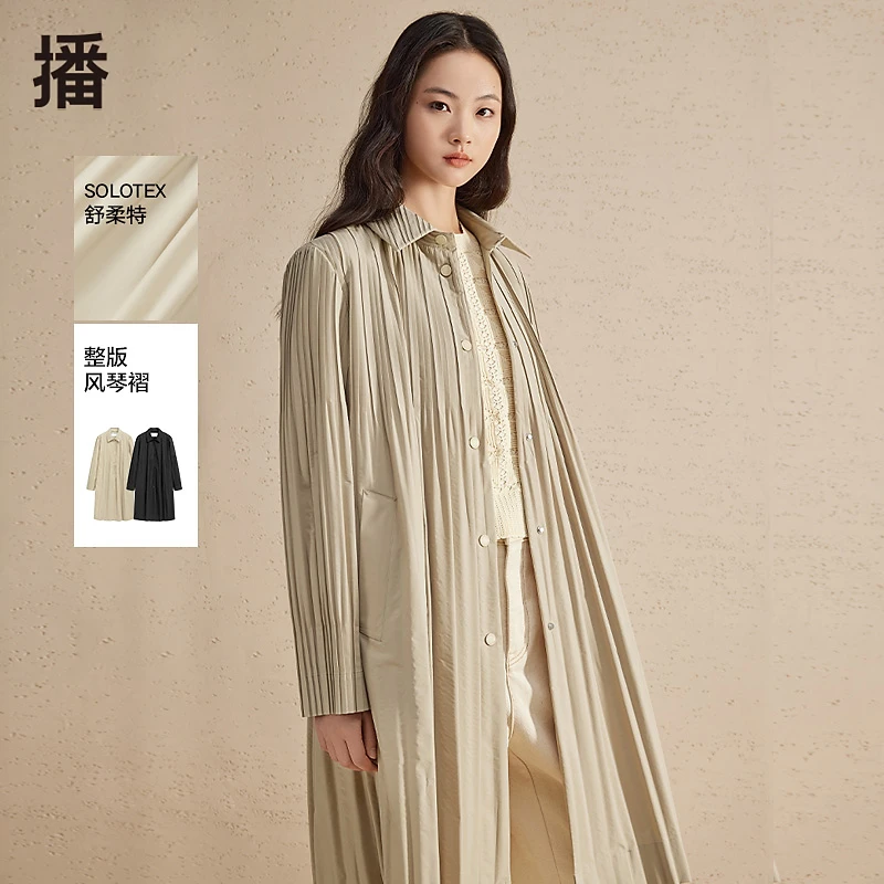 播宽松条纹立体褶皱翻领风衣DDR2FD5435