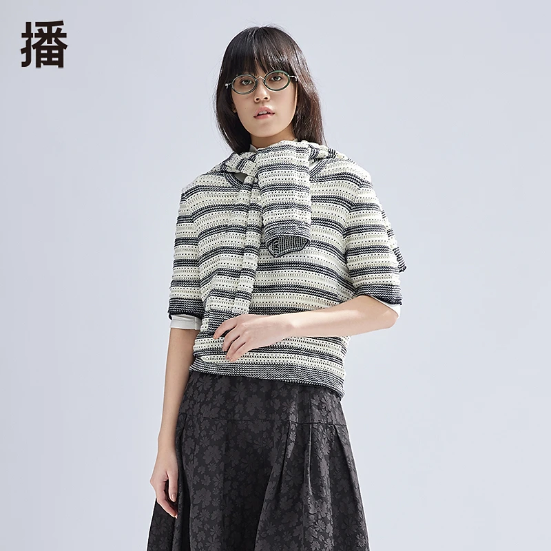 【尤莱特】【商场同款】播24春夏简约条纹针织衫BDR1SD0496短款