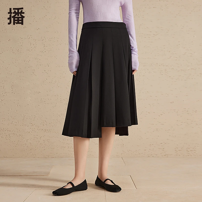 【达人专属现货】播长款百褶裙不对称褶皱设计半身裙DDR1BD5192
