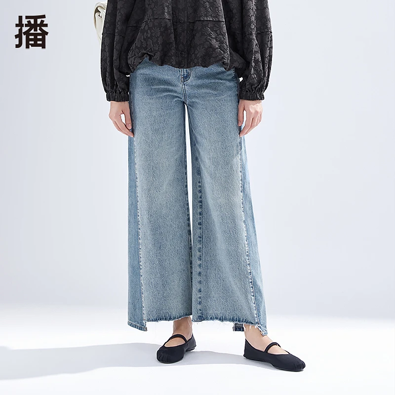播斜插弧形口袋侧面拼接牛仔裤BDR1KD0174