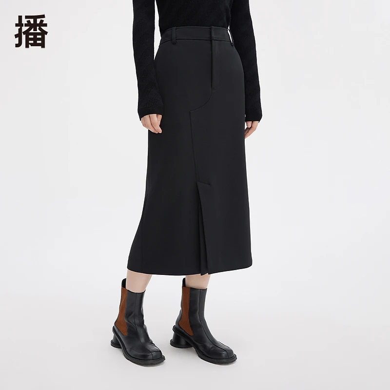 【达人专属】播半裙BDQ4BD1602黑色开叉A字春季秋冬气质