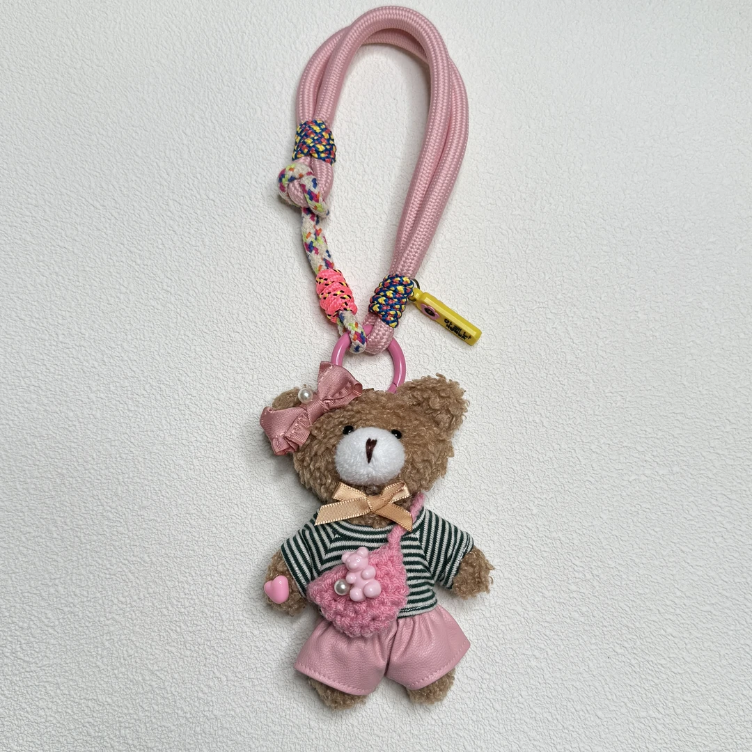 A.FLORE韩国原创手工可爱包包挂件珍珠蝴蝶结粉色皮裤斜挎包小熊