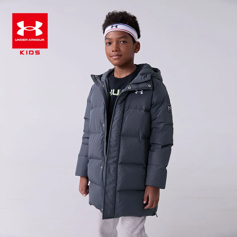 安德玛男女童冬季加厚防风羽绒服中长款保暖连帽外套244206171