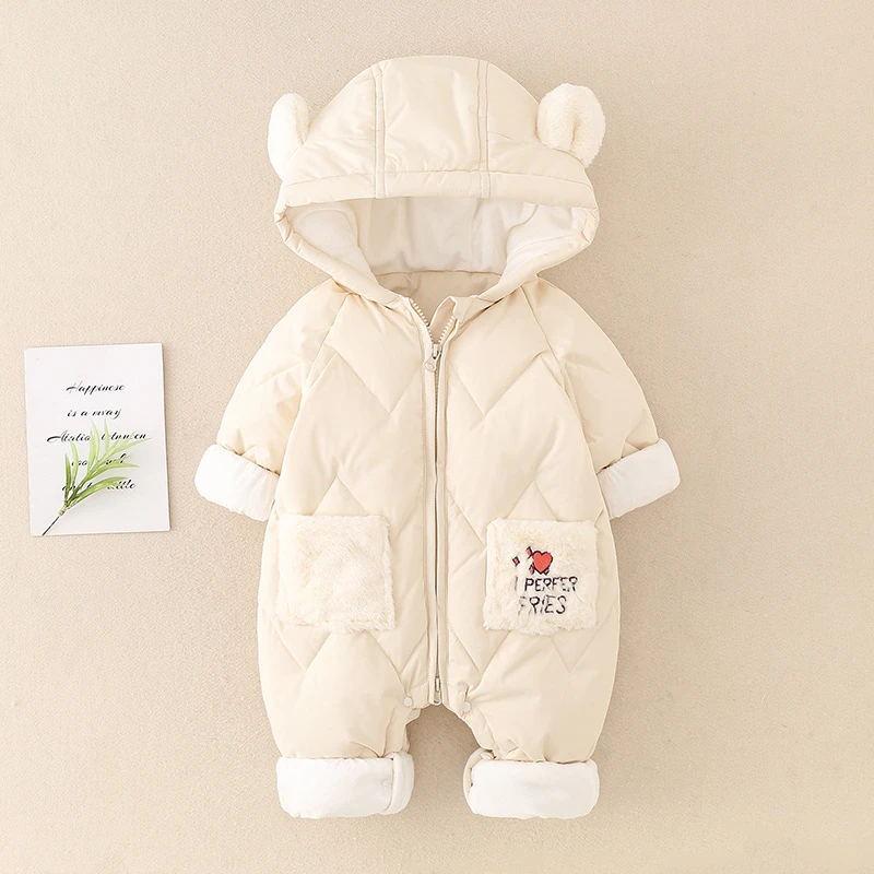 婴儿羽绒服连体衣冬装加厚女宝宝白鸭绒外出服冬季保暖爬服21A151
