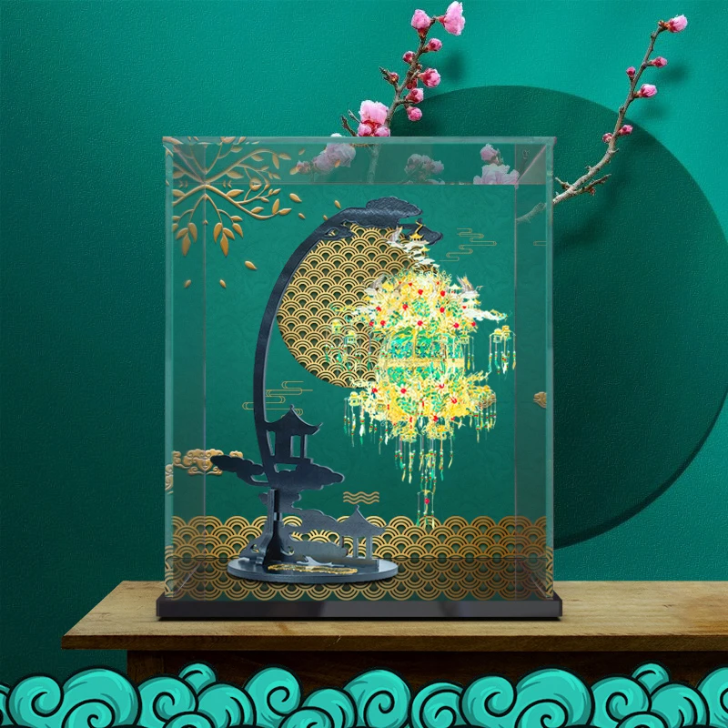 拼酷葡萄花鸟纹银香囊花灯宫廷古风3D立体金属手工拼装模型展示盒