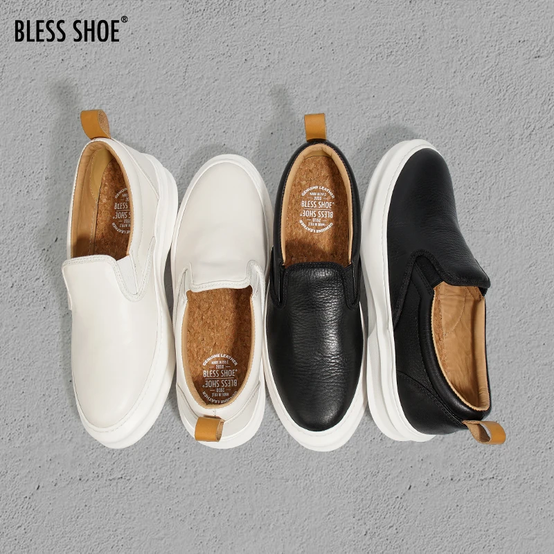 BLESS SHOE PURE夏季新款轻便透气真皮懒人鞋 厚底增高男女休闲鞋